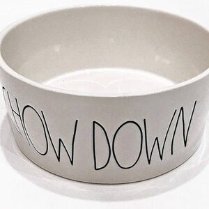 Rae Dunn CHOW DOWN Dog Bowl Pet Dish XL 8" White Artisan by Magenta